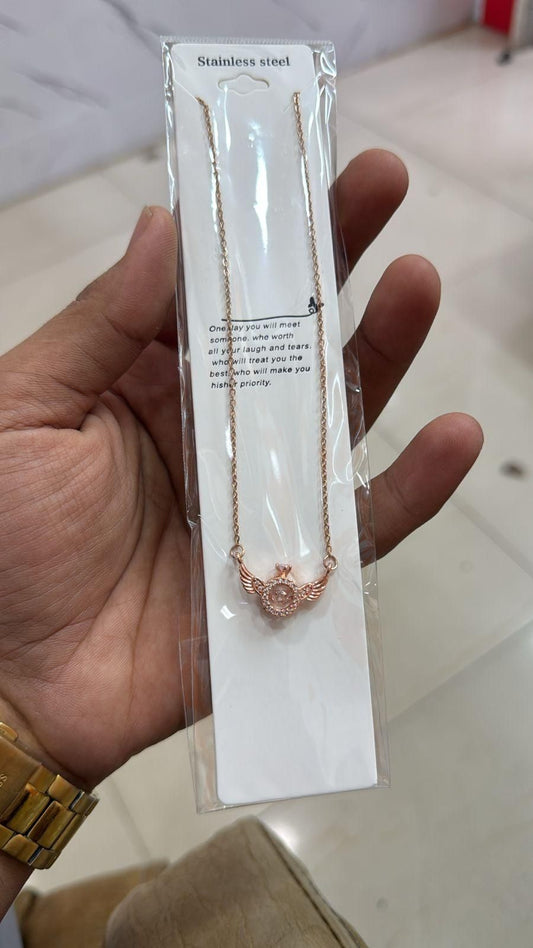 Heavenly Rose Gold Angel Wings Pendant Chain